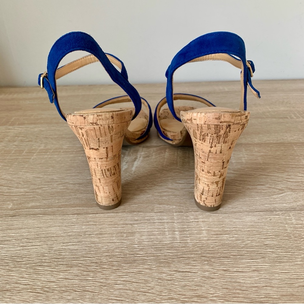 Bright Blue Suede Ankle Strap Cork Heel Sandals Talbots - Picture 4 of 7